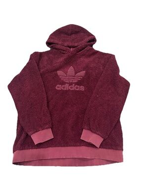 Adidas Women's Burgundy Pullover Fleece Hoodie Large Logo Crew Neck
